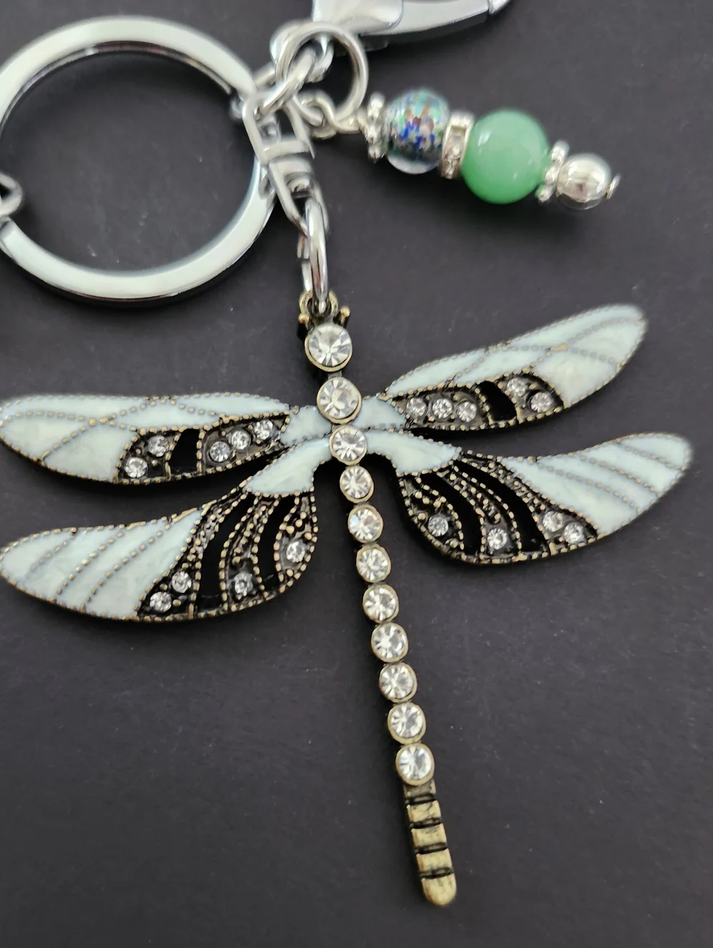Dragonfly Purse Charm or Keychain Opal Aventurine Stone Paper Handcrafted